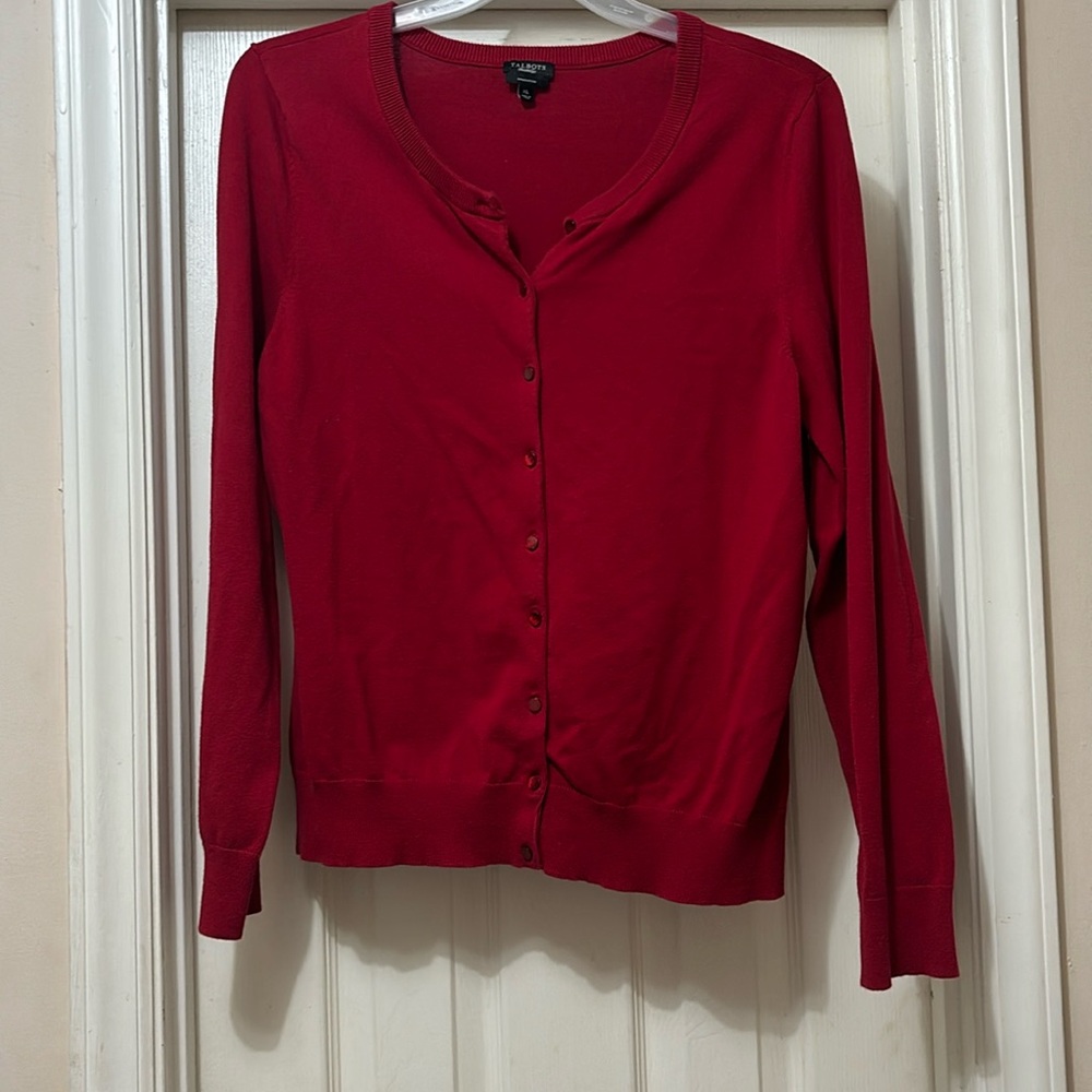 Talbots Red Button-Front Cardigan Sweater